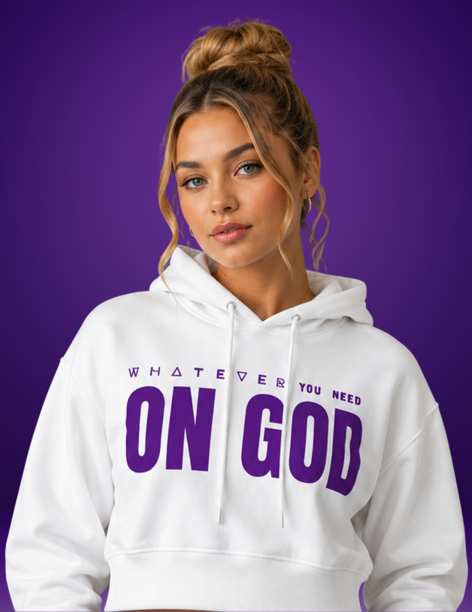 WhatEverYouNeed ON GOD "WHITE / PURPLE" Women Cropped Hoodie