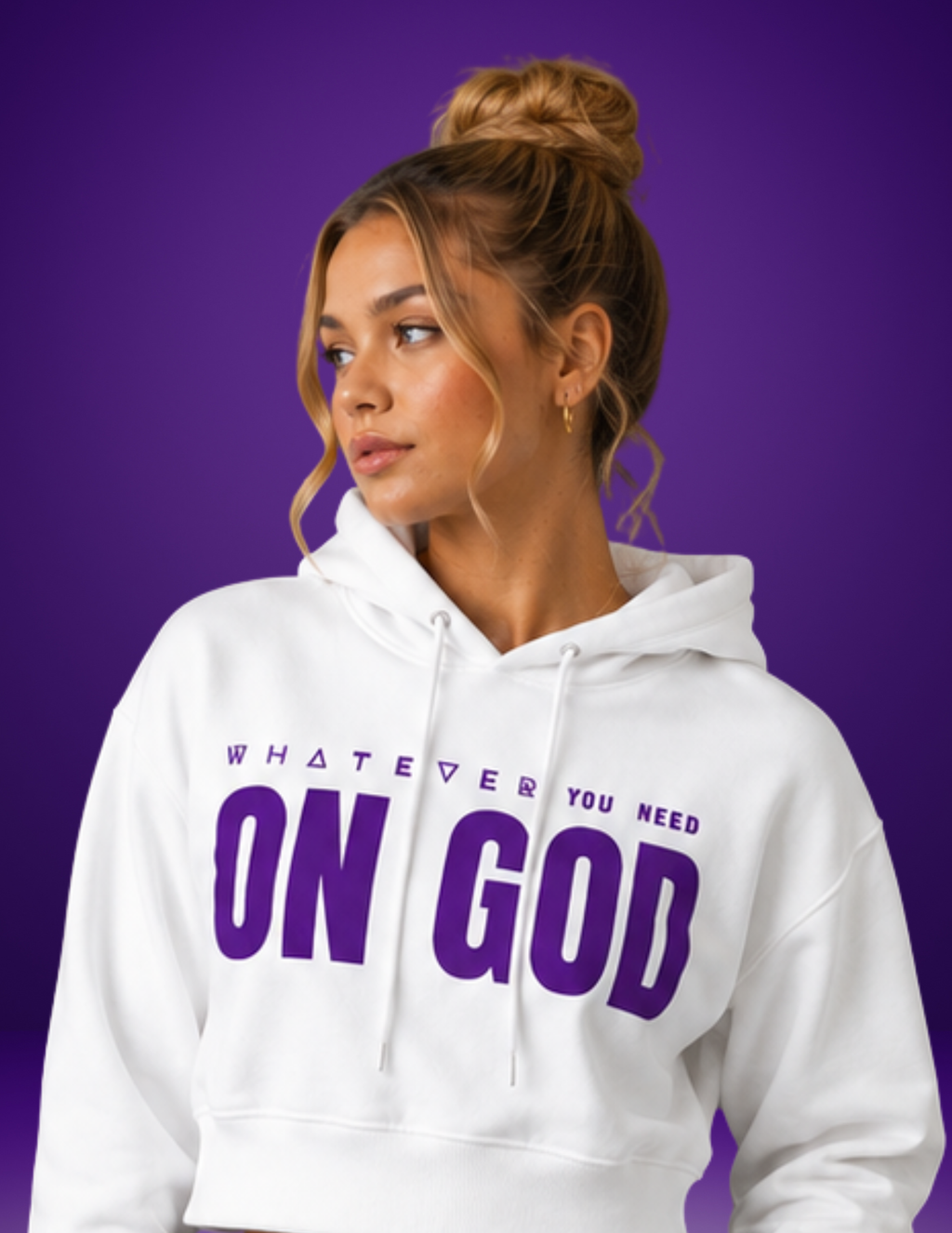 WhatEverYouNeed ON GOD "WHITE / PURPLE" Women Cropped Hoodie