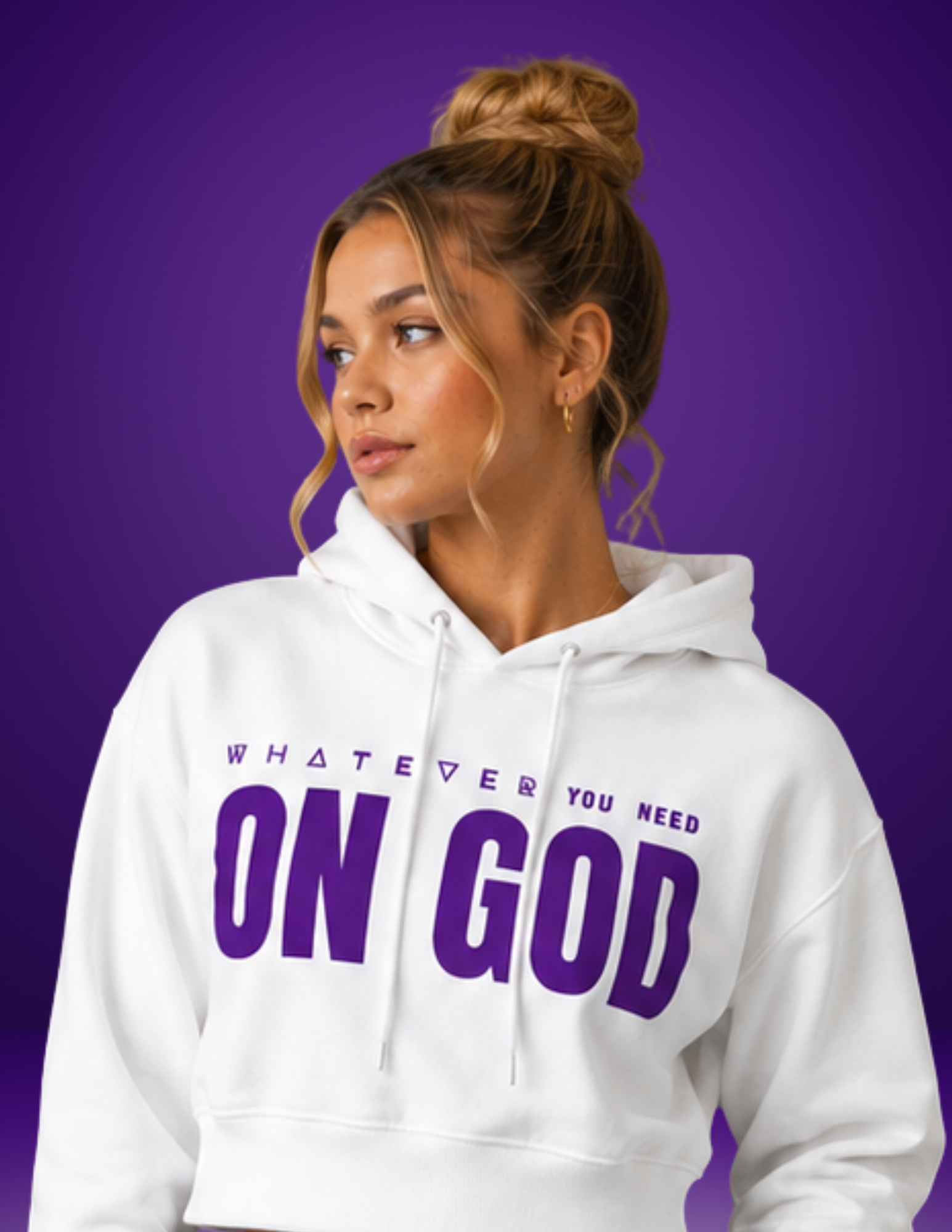 WhatEverYouNeed ON GOD "WHITE / PURPLE" Women Cropped Hoodie