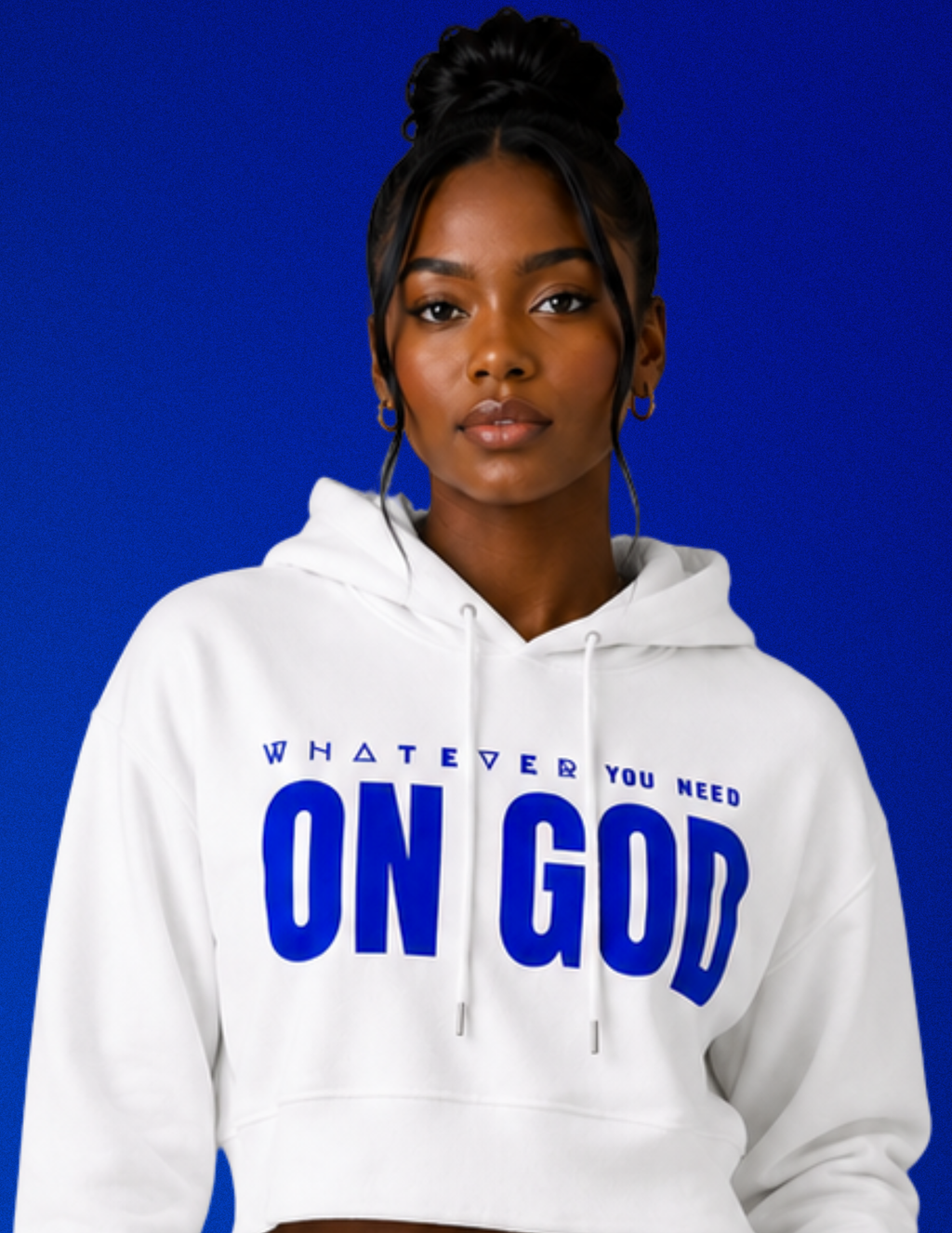 WhatEverYouNeed ON GOD "WHITE / BLUE" Women Cropped Hoodie