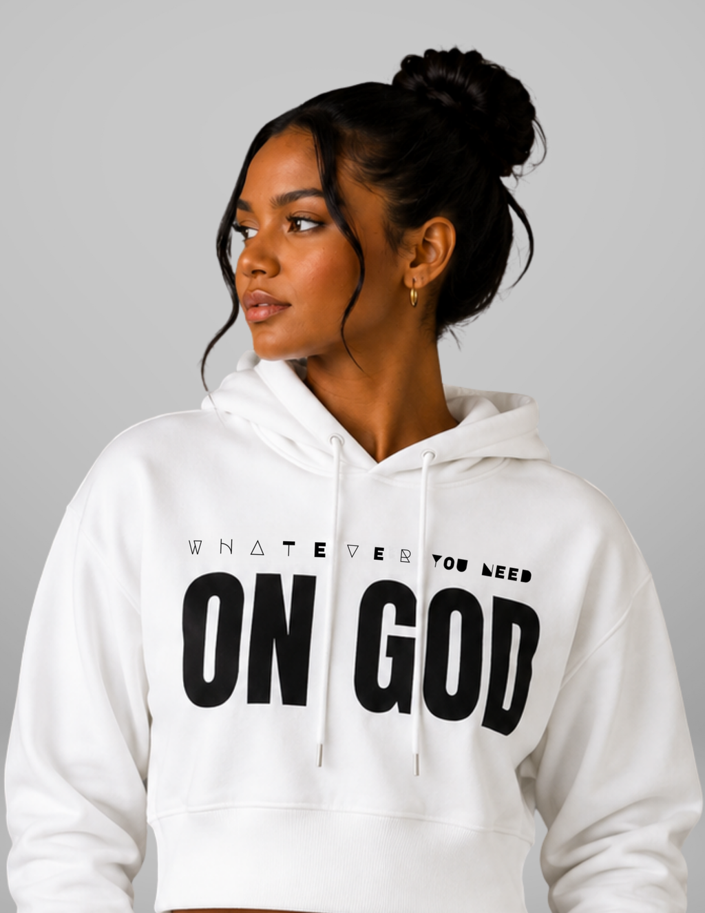 WhatEverYouNeed ON GOD "WHITE / BLACK" Women Cropped Hoodie