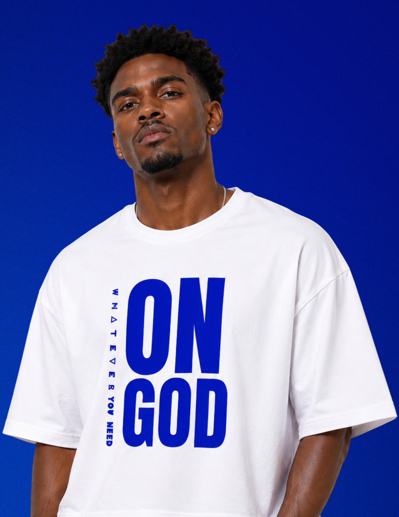 ON GOD WHITE / BLUE BOX CUT TEE