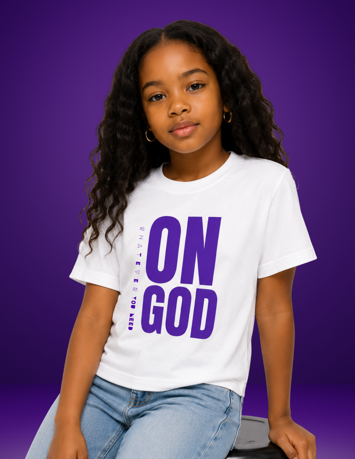 WHITE / PURPLE ON GOD KIDS CLASSIC TEE