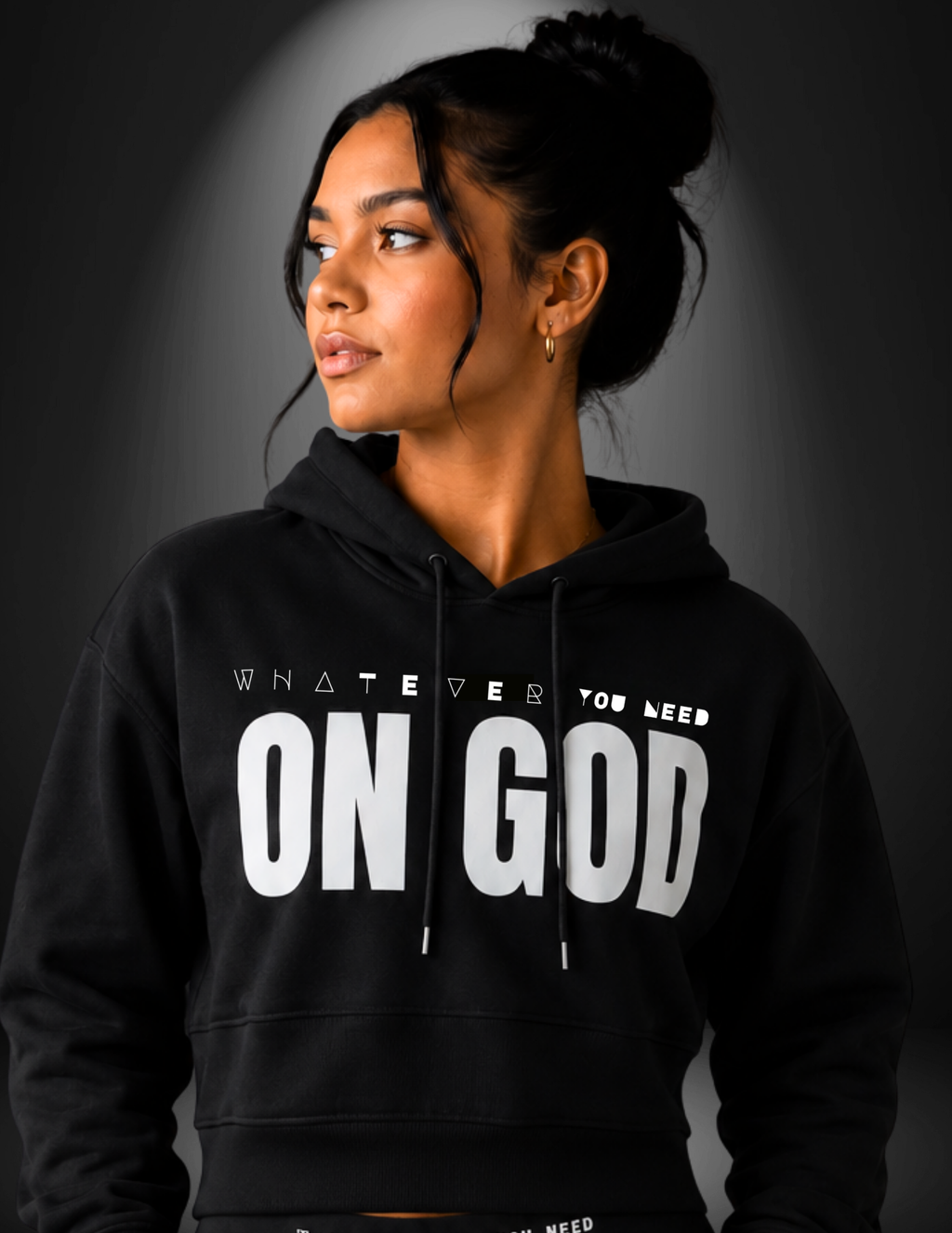 WhatEverYouNeed ON GOD "BLACK / WHITE" Women Cropped Hoodie