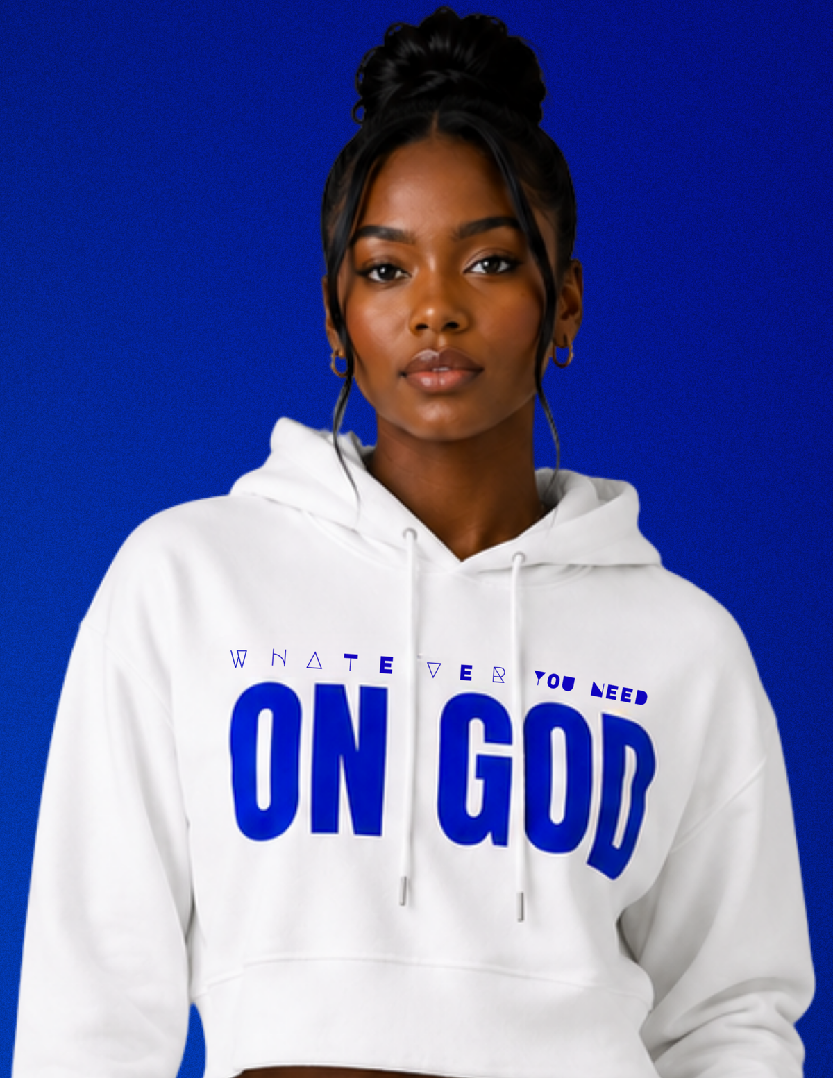 WhatEverYouNeed ON GOD "WHITE / BLUE" Women Cropped Hoodie