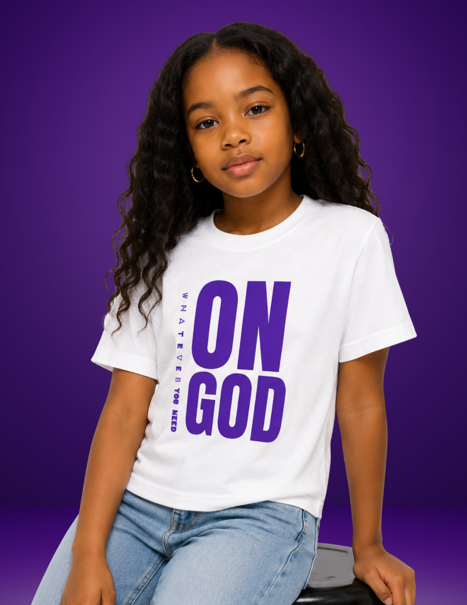 WHITE / PURPLE ON GOD KIDS CLASSIC TEE