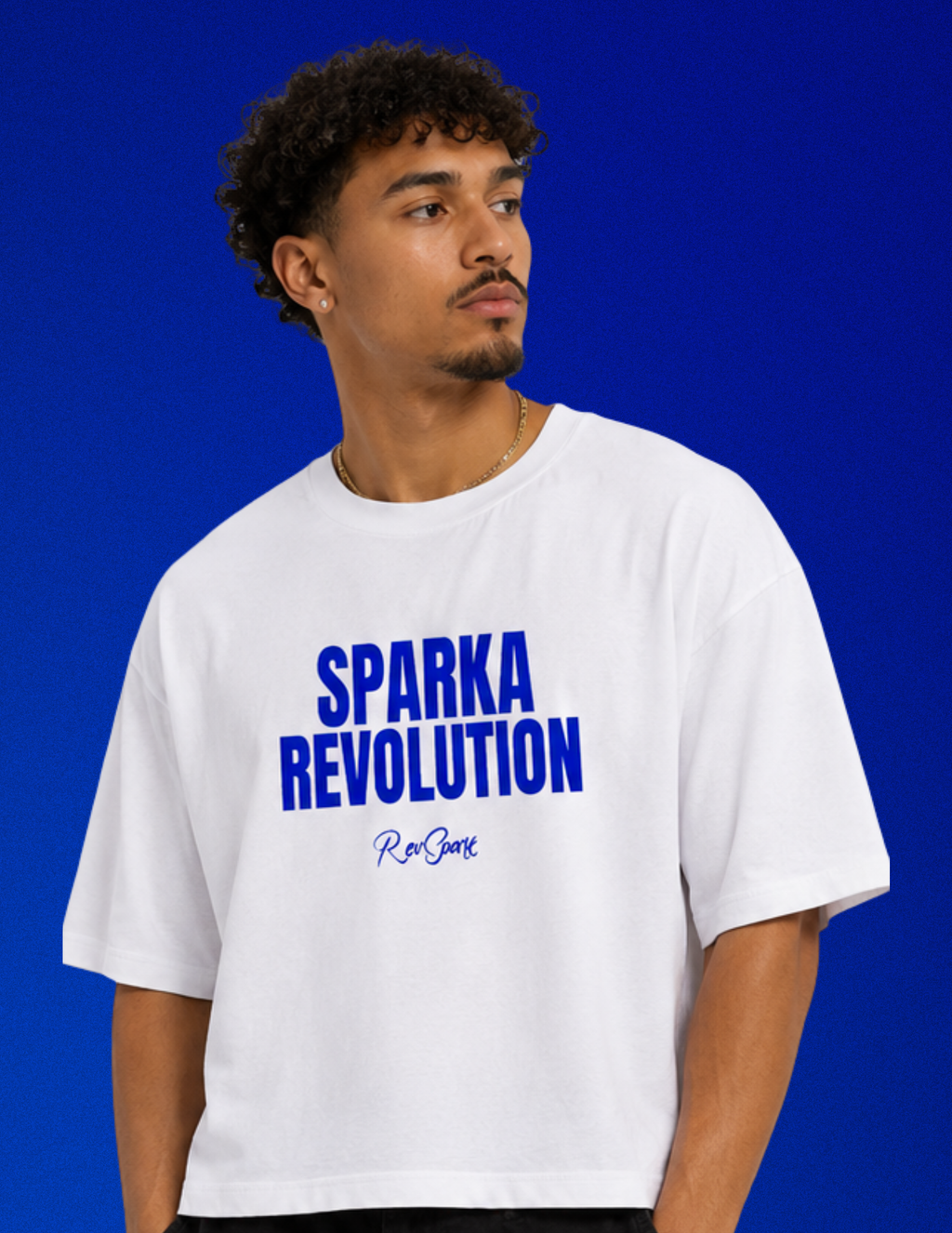 SPARK WHITE / BLUE BOX CUT TEE