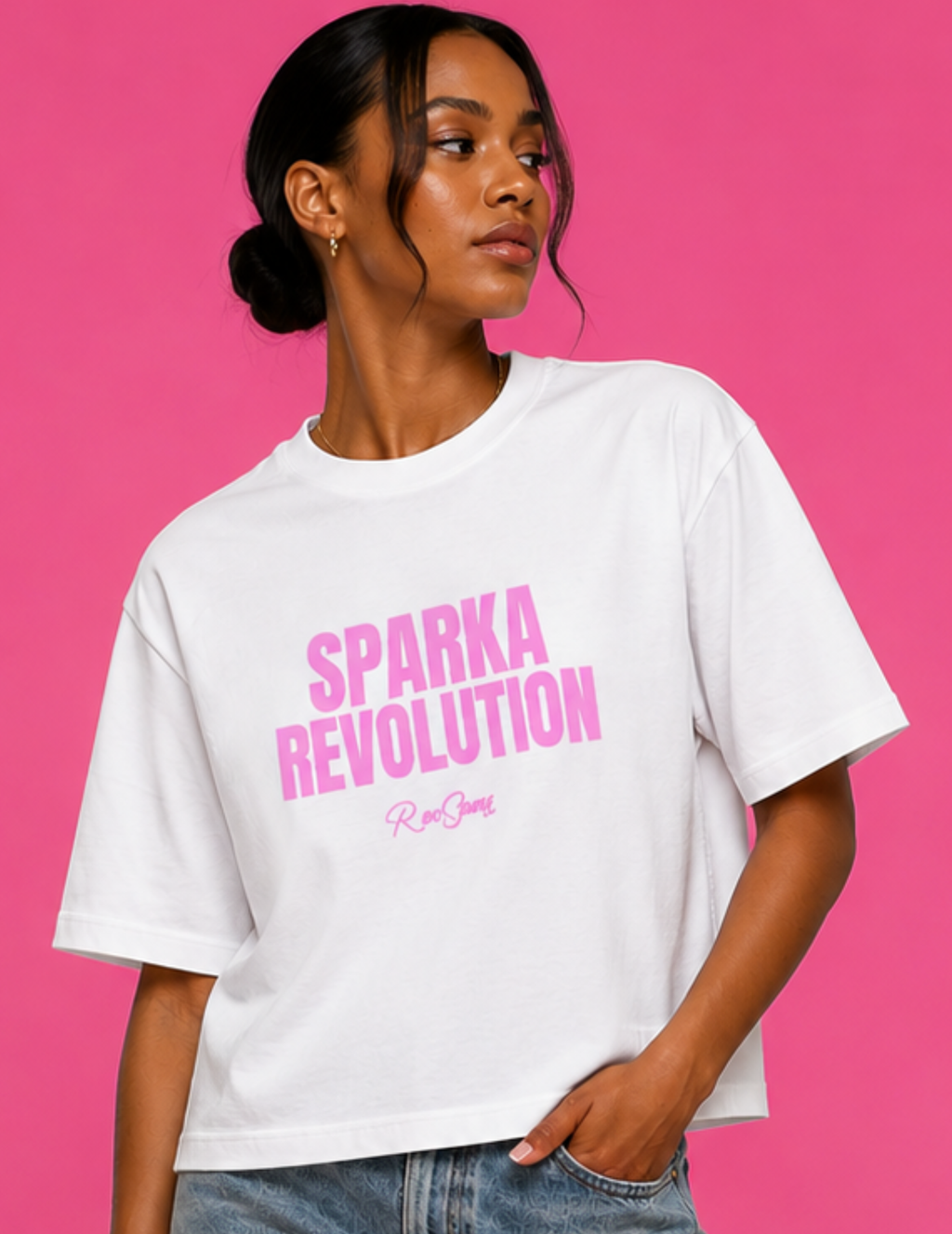 SPARK WHITE / PINK BOX CUT TEE