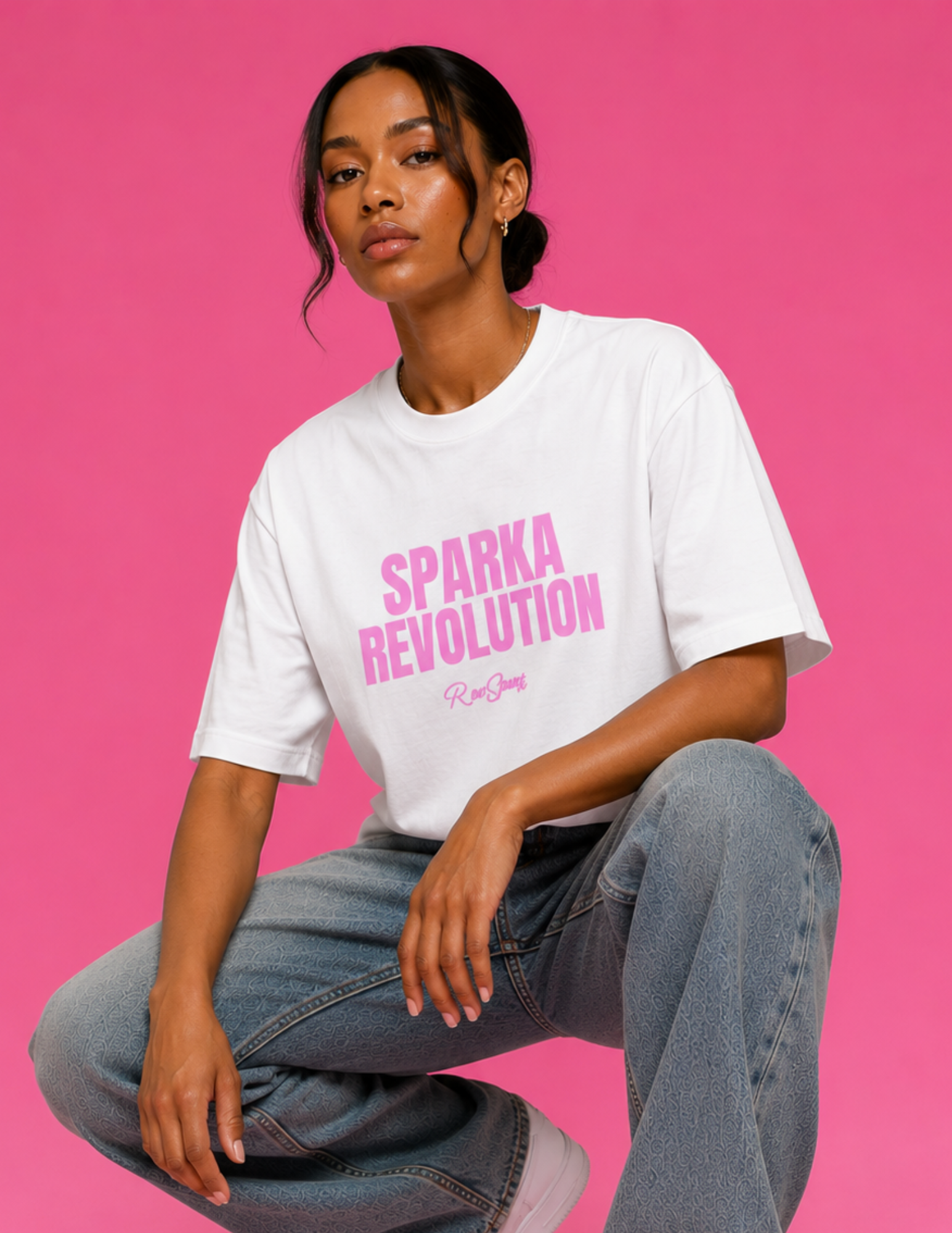 SPARK WHITE / PINK BOX CUT TEE