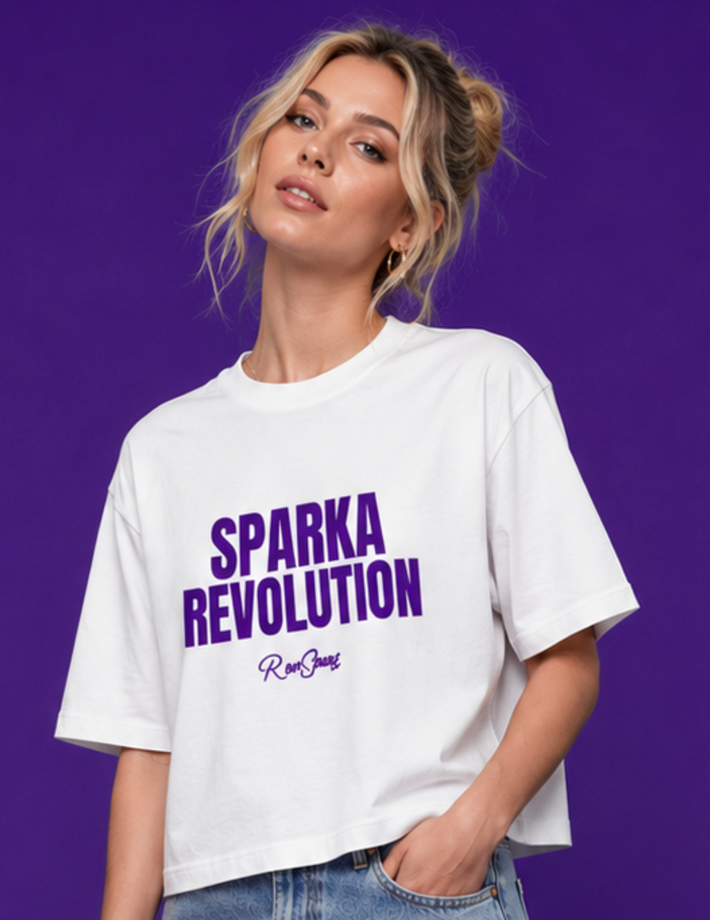 SPARK WHITE / PURPLE BOX CUT TEE