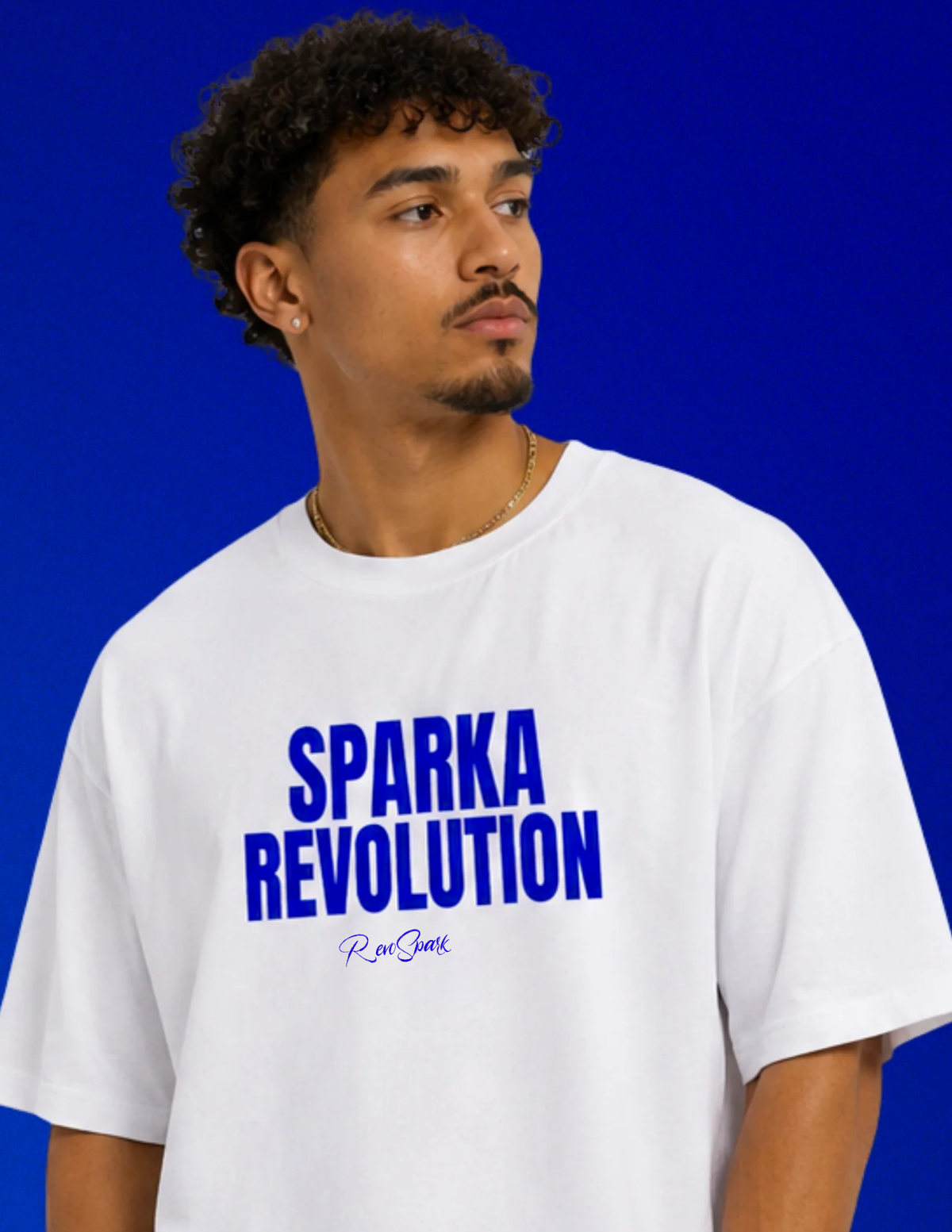 SPARK WHITE / BLUE BOX CUT TEE