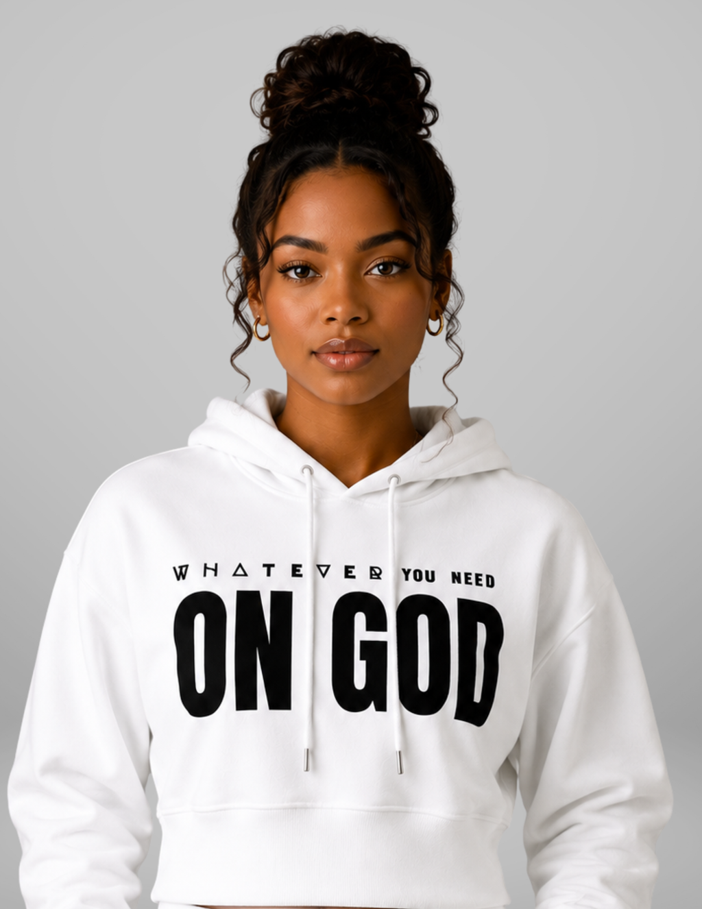 WhatEverYouNeed ON GOD "WHITE / BLACK" Women Cropped Hoodie