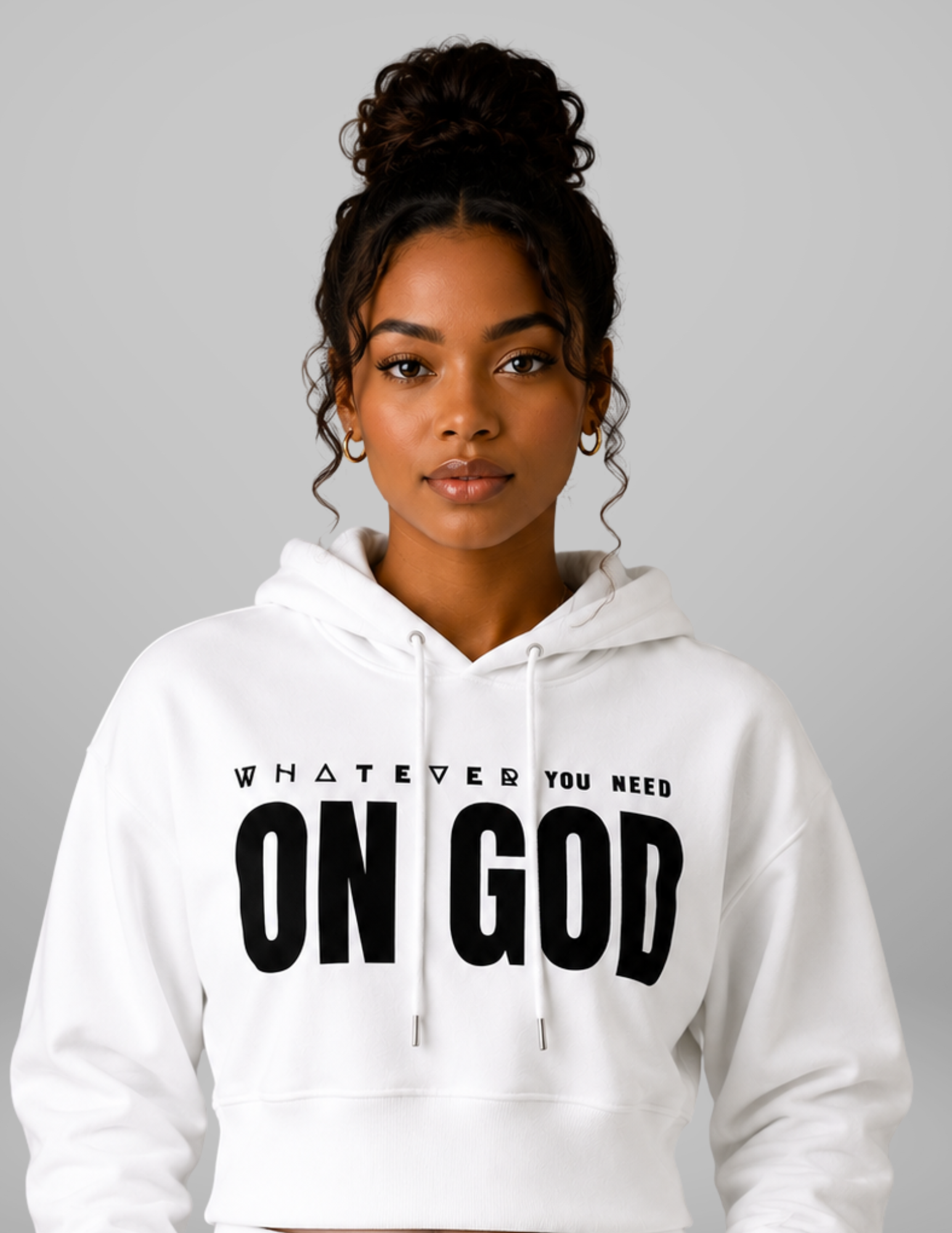 WhatEverYouNeed ON GOD "WHITE / BLACK" Women Cropped Hoodie