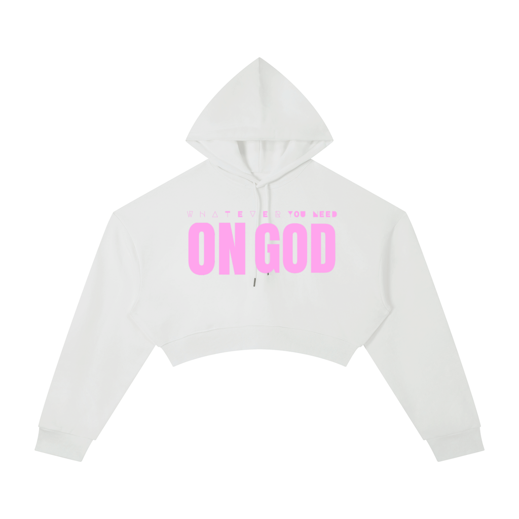 WhatEverYouNeed ON GOD "WHITE / PINK" Womens Cropped Hoodie