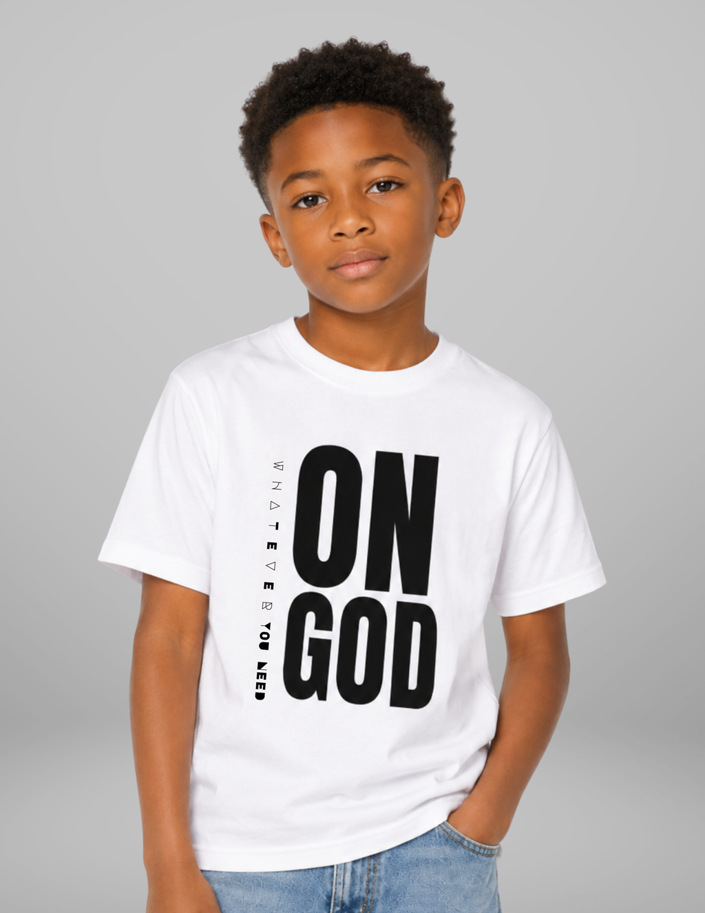 WHITE / BLACK ON GOD KIDS CLASSIC TEE