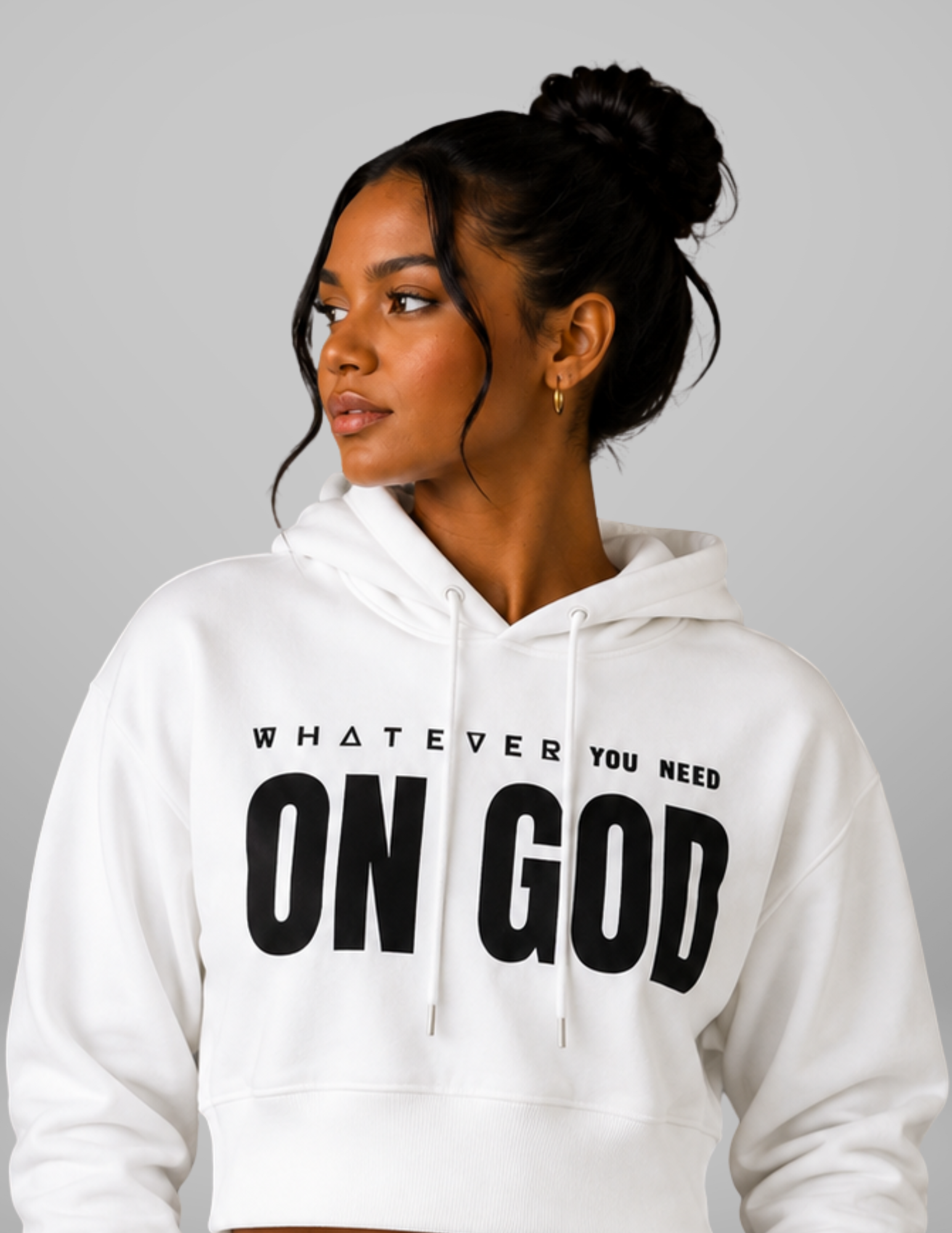 WhatEverYouNeed ON GOD "WHITE / BLACK" Women Cropped Hoodie