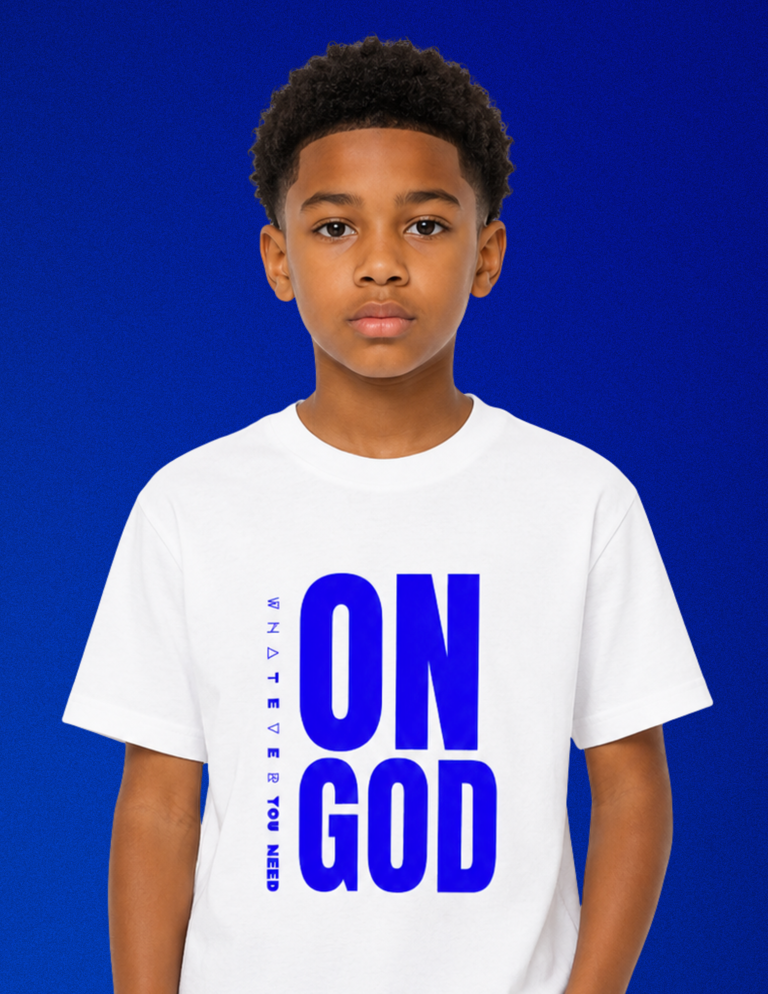 WHITE / BLUE ON GOD KIDS CLASSIC TEE