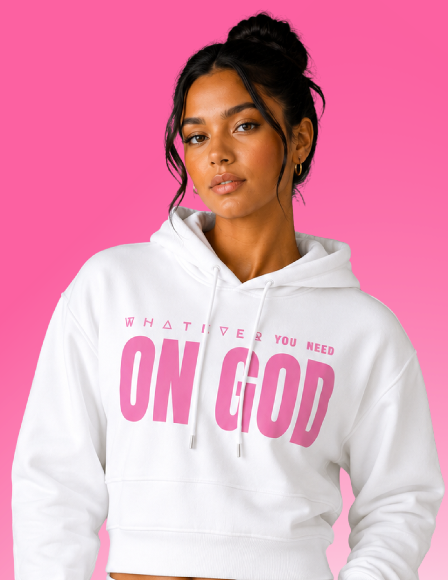 WhatEverYouNeed ON GOD "WHITE / PINK" Womens Cropped Hoodie