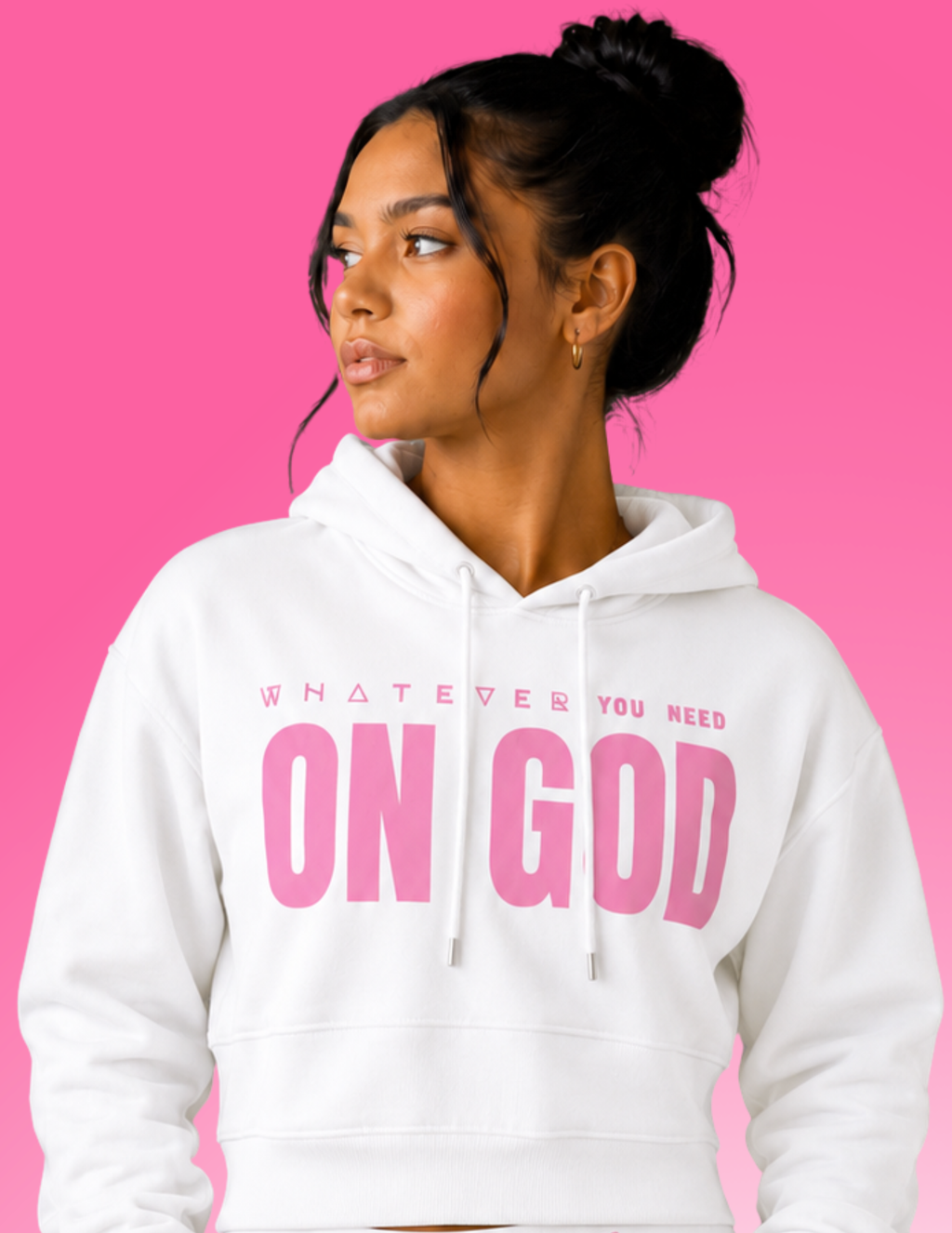 WhatEverYouNeed ON GOD "WHITE / PINK" Womens Cropped Hoodie