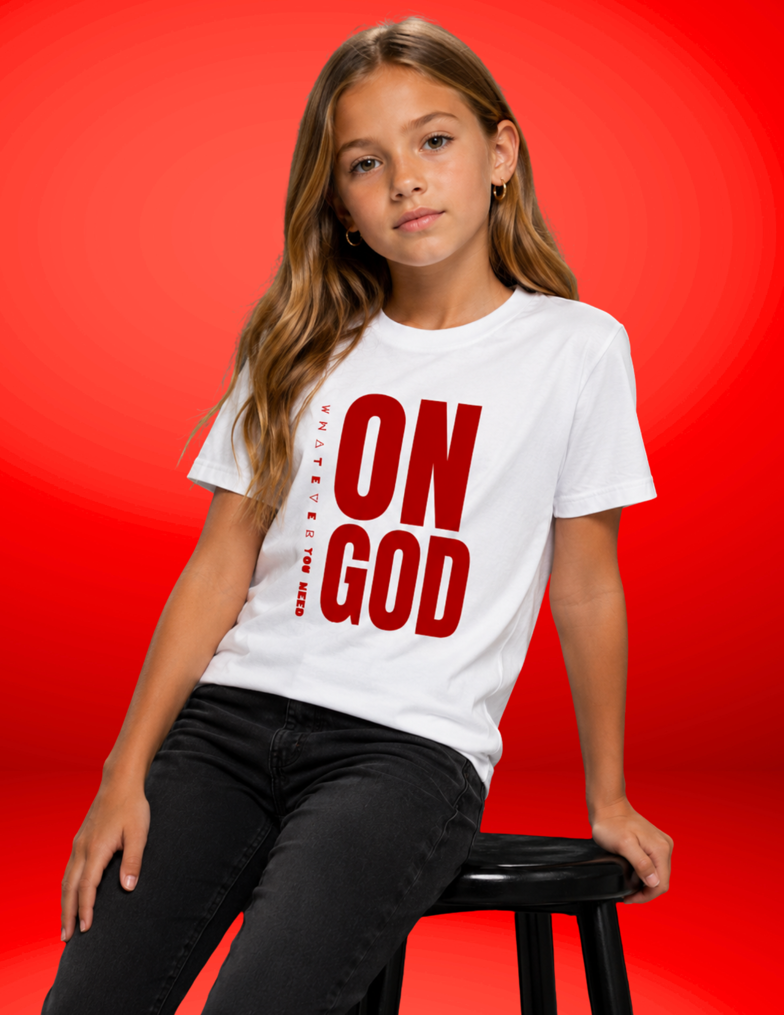 WHITE / RED ON GOD KIDS CLASSIC TEE