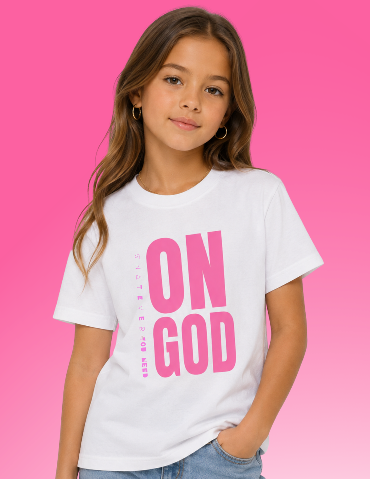 WHITE / PINK ON GOD KIDS CLASSIC TEE