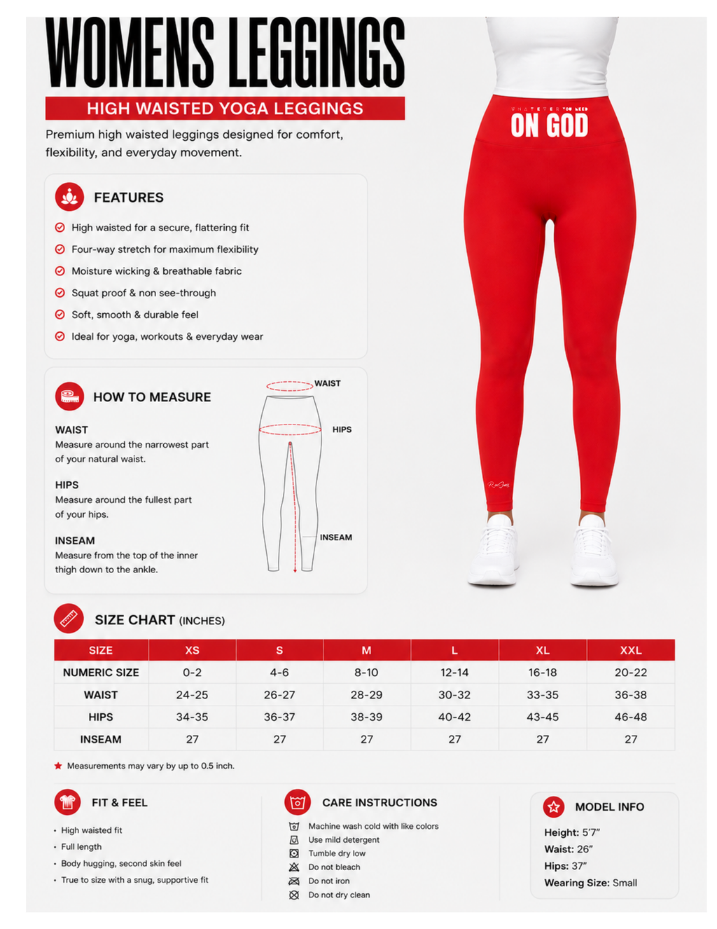 WhatEverYouNeed ON GOD "RED" High Waisted Leggings