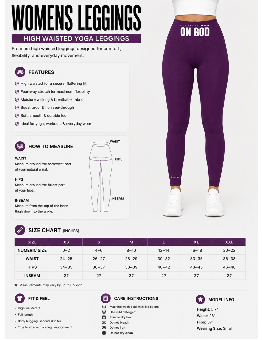WhatEverYouNeed ON GOD "PURPLE" High waisted Leggings