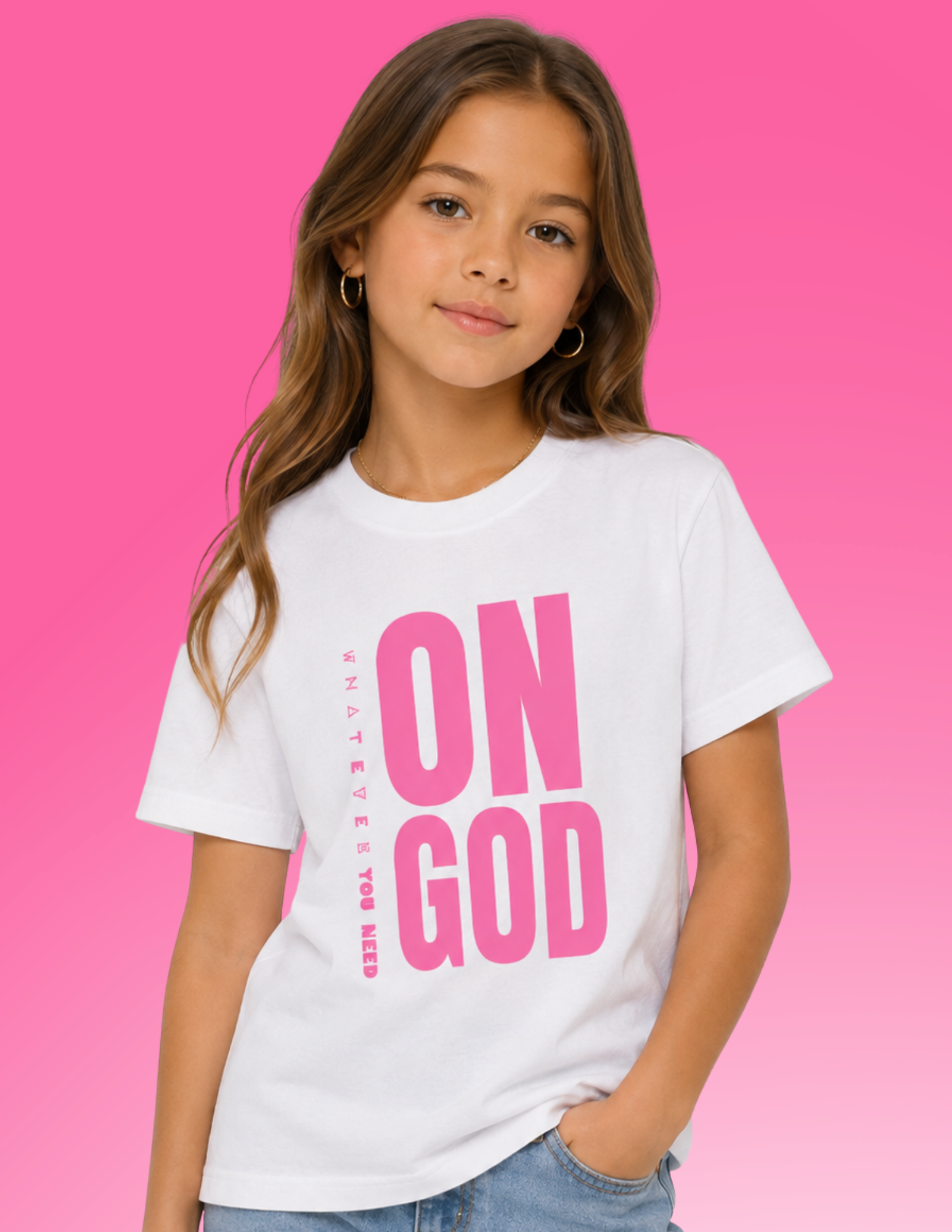 WHITE / PINK ON GOD KIDS CLASSIC TEE