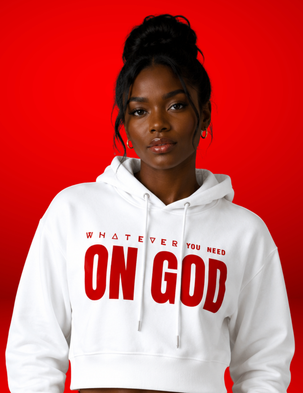 WhatEverYouNeed ON GOD "WHITE / RED" Women Cropped Hoodie