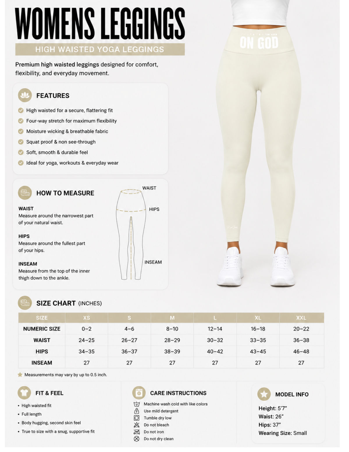 WhatEverYouNeed ON GOD "CREAM" High waisted Leggings